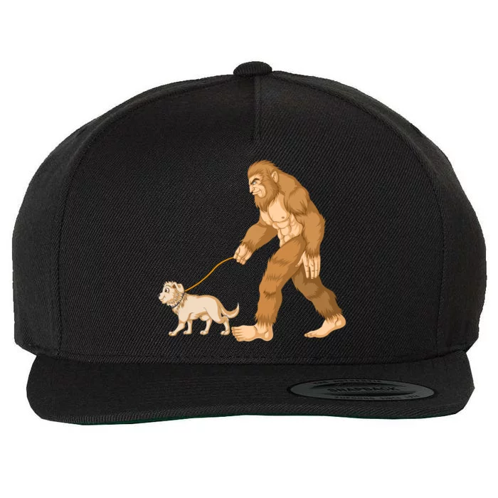 Bigfoot Golden Retriver Walking Wool Snapback Cap