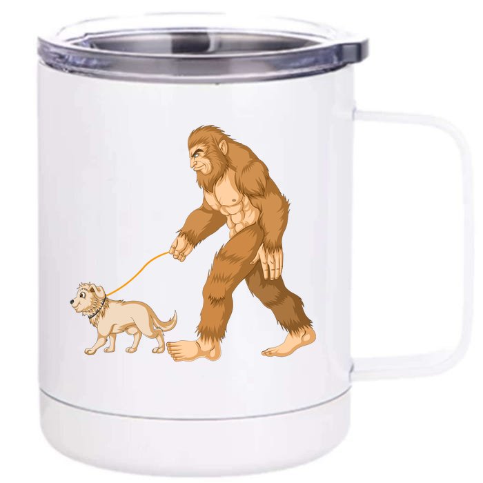 Bigfoot Golden Retriver Walking Front & Back 12oz Stainless Steel Tumbler Cup