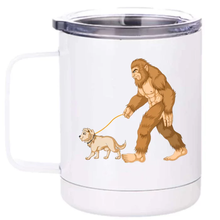 Bigfoot Golden Retriver Walking Front & Back 12oz Stainless Steel Tumbler Cup