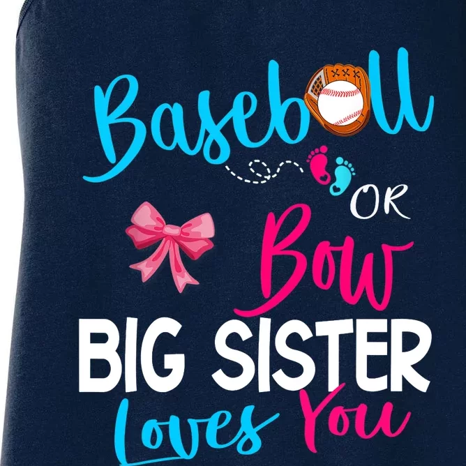 Baseball Gender Reveal-Baseball or Bow Big Sister Loves You Women's Racerback Tank