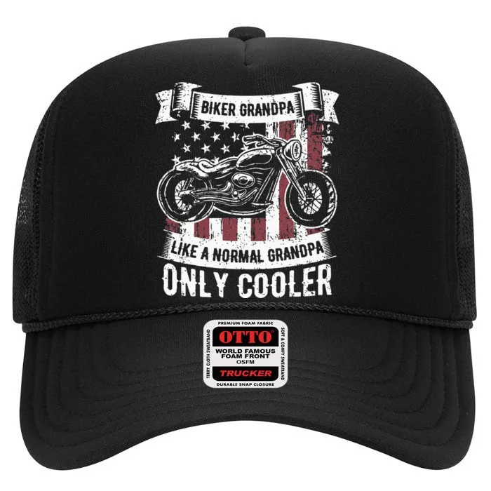 Biker Grandpa Ride Motorcycles Motorcycle Lovers Rider Gift High Crown Mesh Trucker Hat