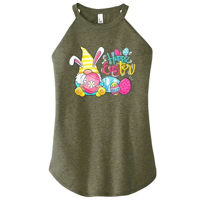 Bunny Gnome Rabbit Eggs Hunting Happy Easter Day Funny Women’s Perfect Tri Rocker Tank