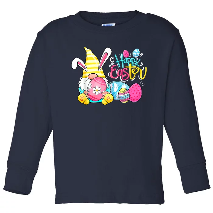 Bunny Gnome Rabbit Eggs Hunting Happy Easter Day Funny Toddler Long Sleeve Shirt