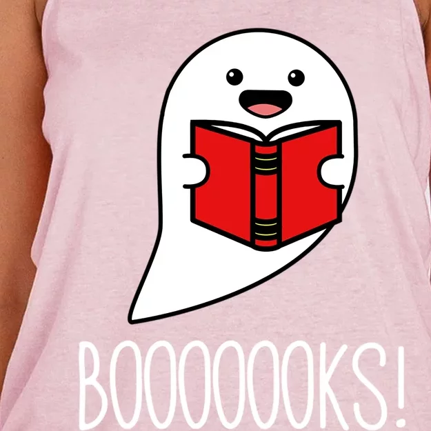 Booooooks Ghost Reading Library Books Boo Read Halloween Gift Women's Knotted Racerback Tank