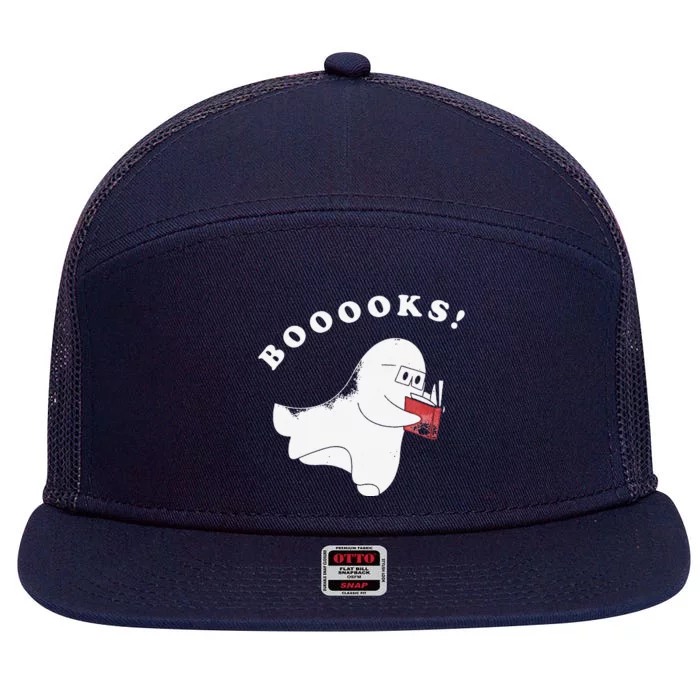 Booooks! Ghost Reading Books Halloween 7 Panel Mesh Trucker Snapback Hat