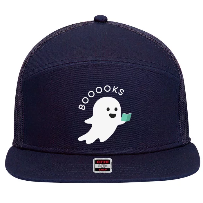 Booooks Ghost Reading Books Halloween 7 Panel Mesh Trucker Snapback Hat