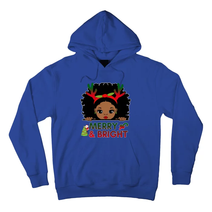 Black Girl Reindeer Santa Claus Christmas Merry And Bright Hoodie Hoodie