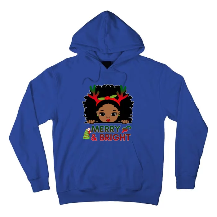 Black Girl Reindeer Santa Claus Christmas Merry And Bright Hoodie Tall Hoodie