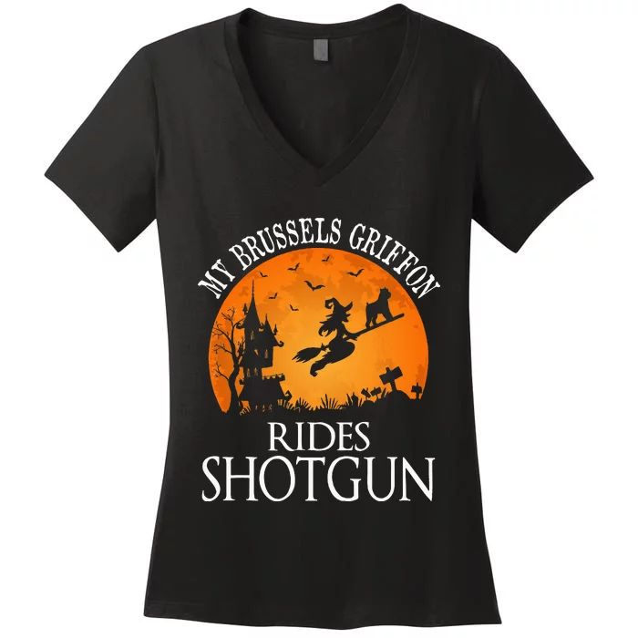 Brussels Griffon Rides Shotgun Dog Lover Women's V-Neck T-Shirt