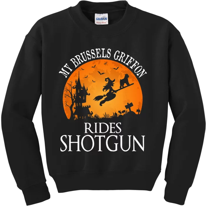 Brussels Griffon Rides Shotgun Dog Lover Kids Sweatshirt