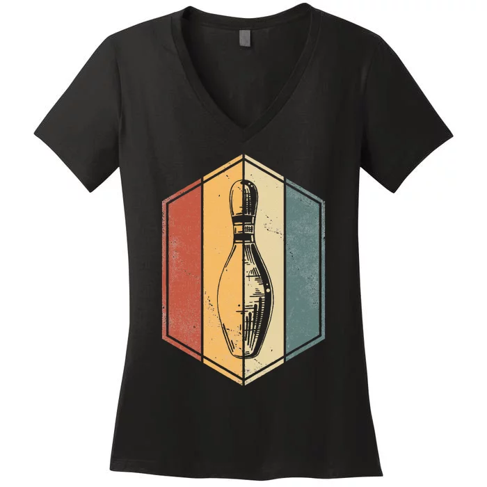 Bowler Gifts Retro Vintage Bowling Pin Bowling Team Women's V-Neck T-Shirt