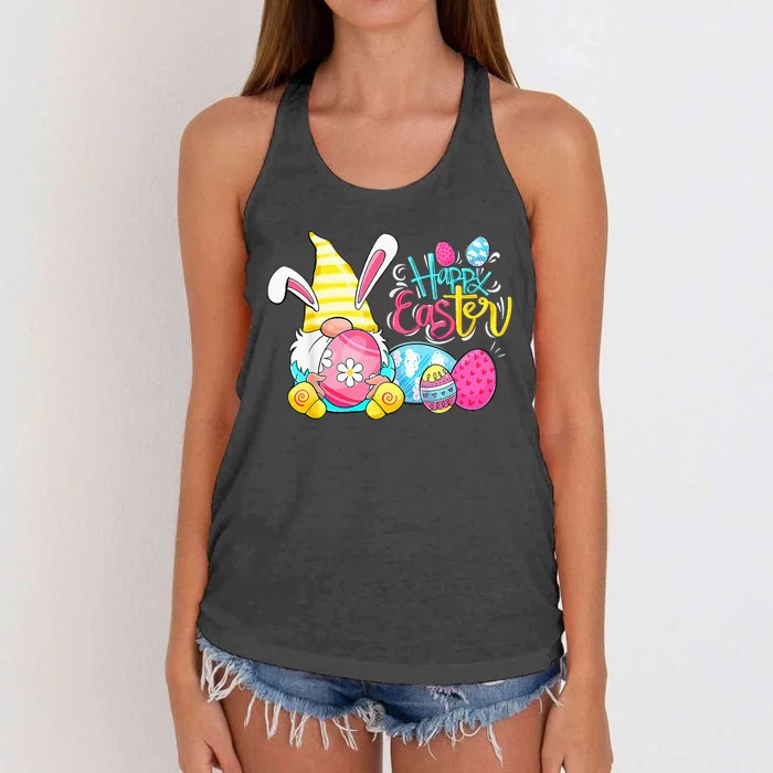 Bunny Gnome Rabbit Eggs Hunting Happy Easter Day Funny Women's Knotted Racerback Tank