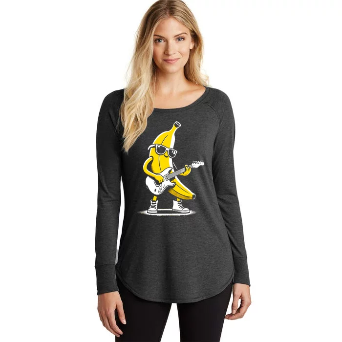 Banana Guitar Rock Music Concert Band Novelty Funny Banana Women's Perfect Tri Tunic Long Sleeve Shirt