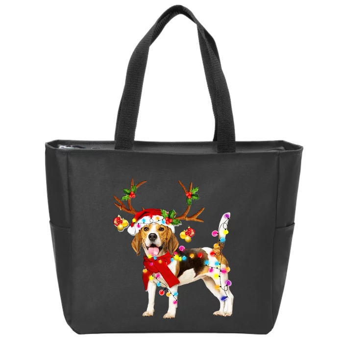 Beagle Gorgeous Reindeer Crewneck Christmas Zip Tote Bag