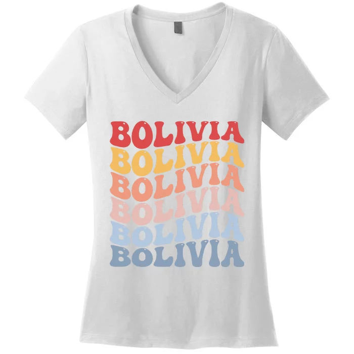 Bolivia Groovy Retro Bolivian Women's V-Neck T-Shirt