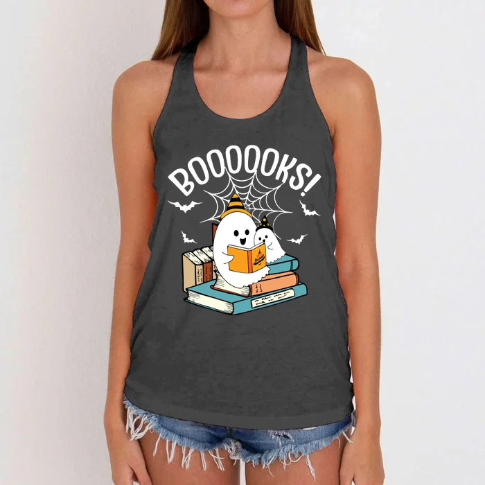 Booooks Ghost Read Books Halloween Funny Women's Knotted Racerback Tank