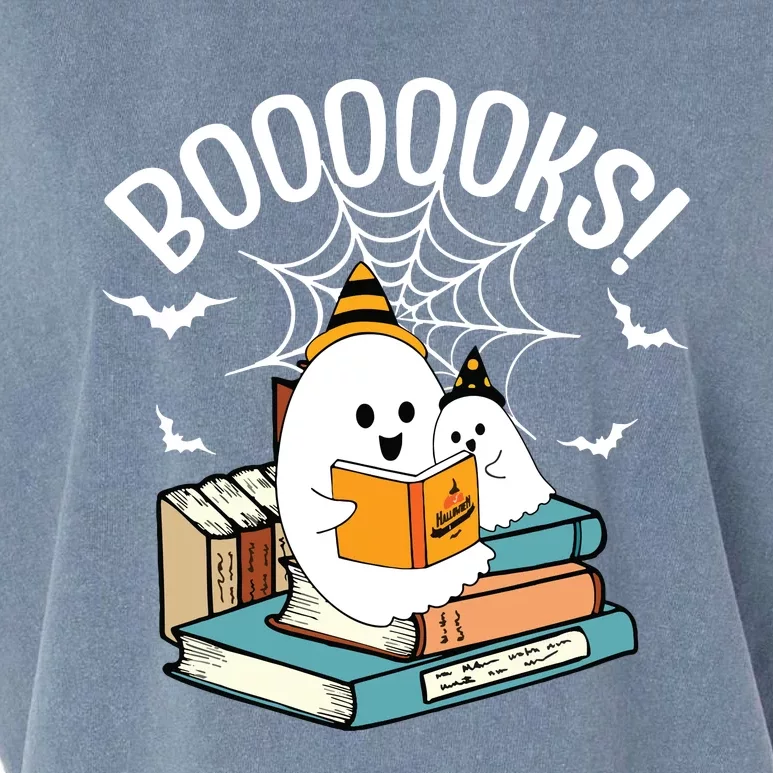 Booooks Ghost Read Books Halloween Funny Garment-Dyed Women's Muscle Tee