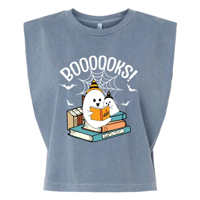 Booooks Ghost Read Books Halloween Funny Garment-Dyed Women's Muscle Tee