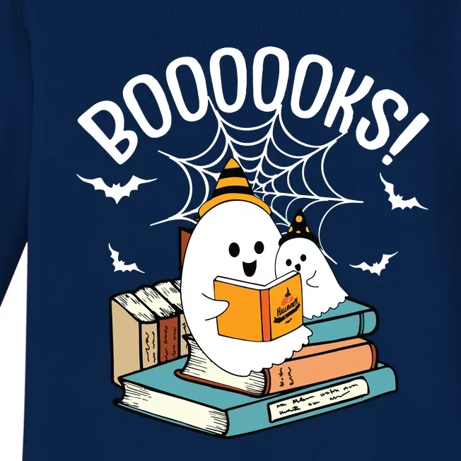 Booooks Ghost Read Books Halloween Funny Baby Long Sleeve Bodysuit