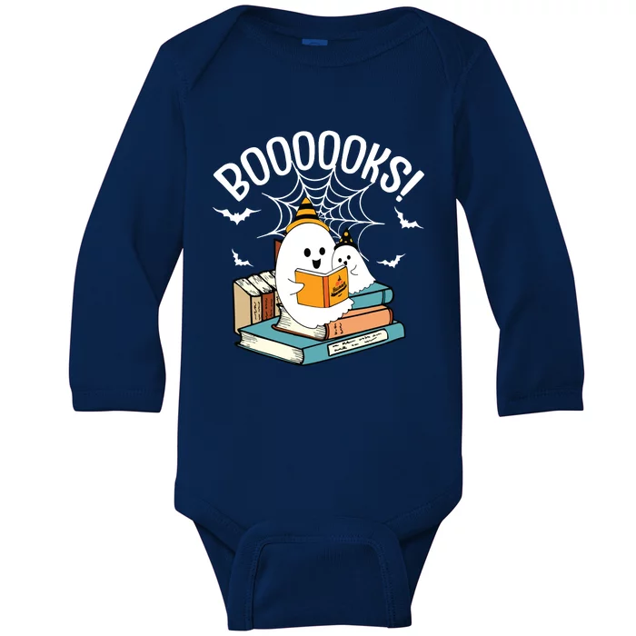 Booooks Ghost Read Books Halloween Funny Baby Long Sleeve Bodysuit