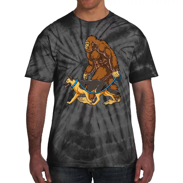 Bigfoot German Shepherd Dog Walk Funny Sasquatch Lovers Tie-Dye T-Shirt