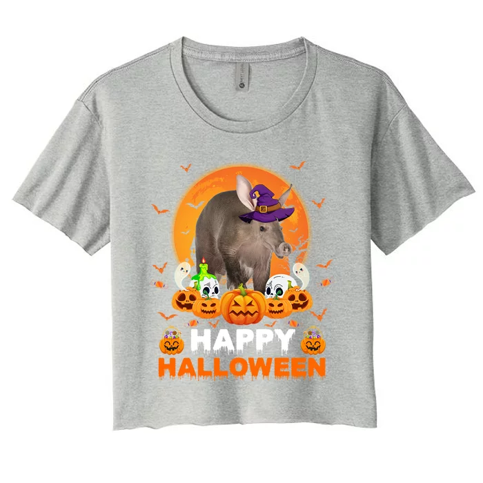 Boo Ghost Scary Pumpkin Moon Witch Aardvark Halloween Gift Women's Crop Top Tee