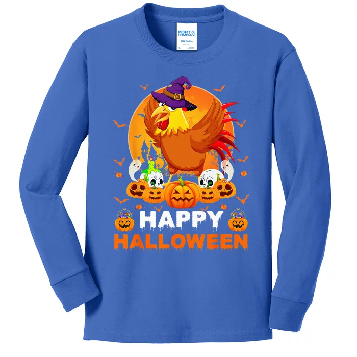 Boo Ghost Scary Pumpkin Moon Witch Rooster Halloween Kids Long Sleeve Shirt