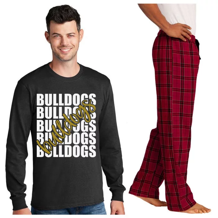 Bulldogs Gold School Sports Fan Team Spirit Long Sleeve Pajama Set