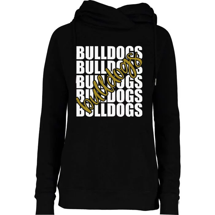 Bulldogs Gold School Sports Fan Team Spirit Womens Funnel Neck Pullover Hood