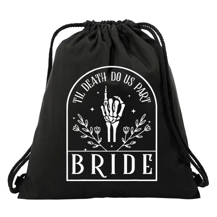 Bride Groom Skeleton Gothic Halloween Engagement Wedding Drawstring Bag