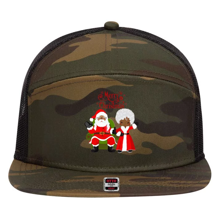 Black Girl Santa Claus Holiday African American Christmas 7 Panel Mesh Trucker Snapback Hat