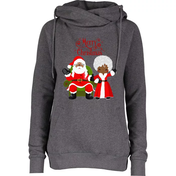 Black Girl Santa Claus Holiday African American Christmas Womens Funnel Neck Pullover Hood