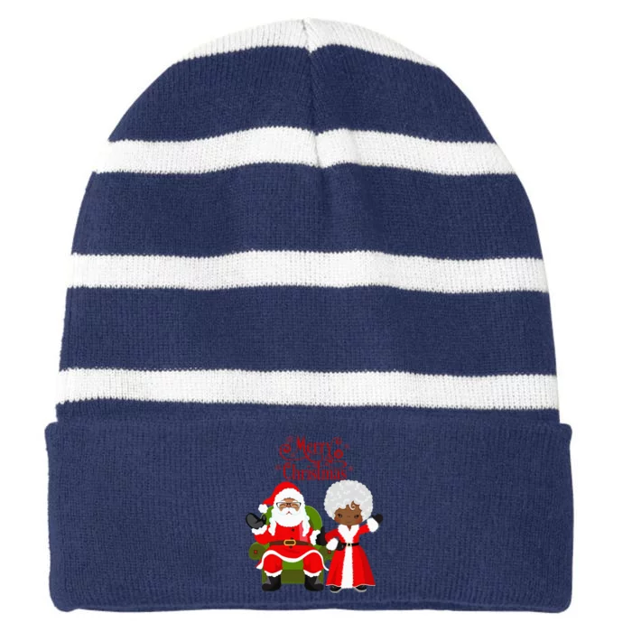 Black Girl Santa Claus Holiday African American Christmas Striped Beanie with Solid Band