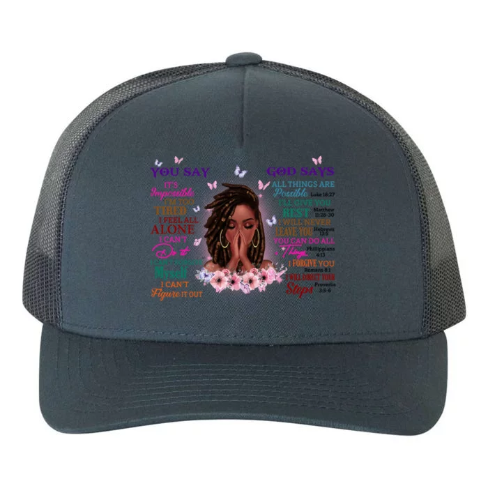 Black God Says I Am Afro African American Gift Yupoong Adult 5-Panel Trucker Hat