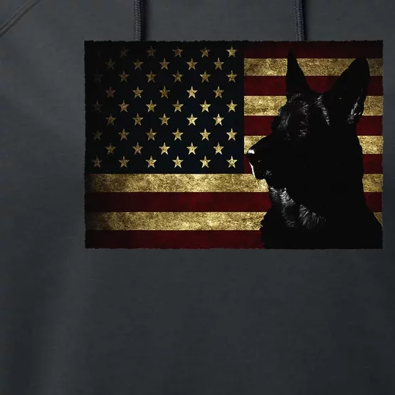 Black German Shepherd American Flag 4th July GSD Dog Performance Fleece Hoodie