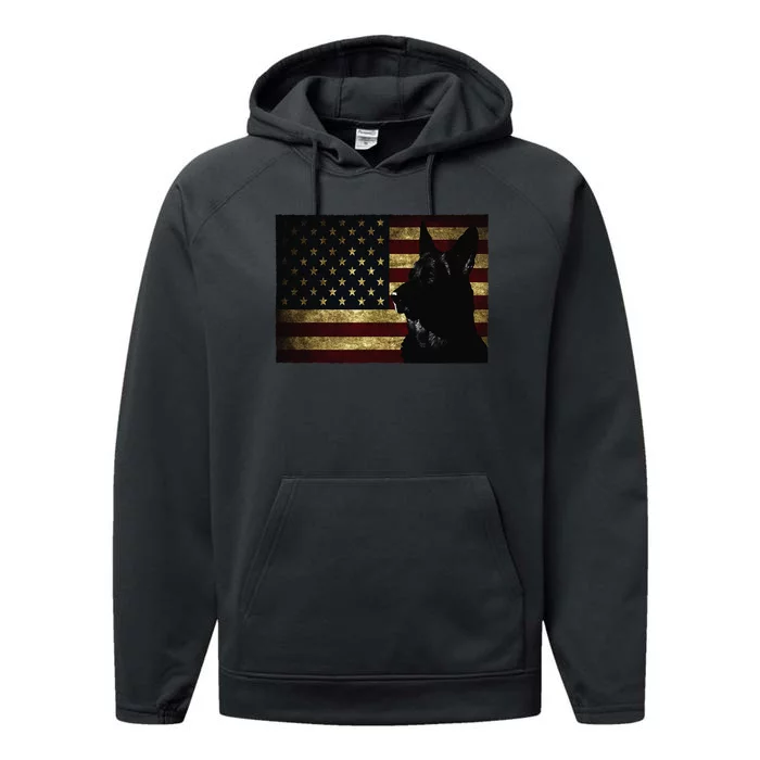 Black German Shepherd American Flag 4th July GSD Dog Performance Fleece Hoodie