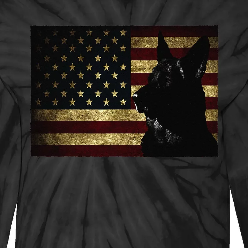 Black German Shepherd American Flag 4th July GSD Dog Tie-Dye Long Sleeve Shirt