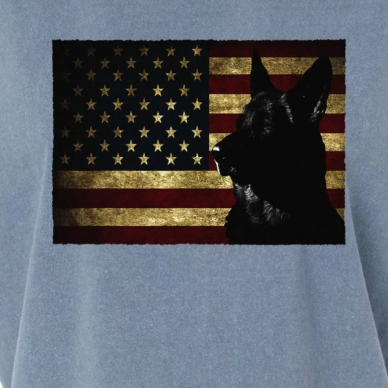 Black German Shepherd American Flag 4th July GSD Dog Garment-Dyed Women's Muscle Tee