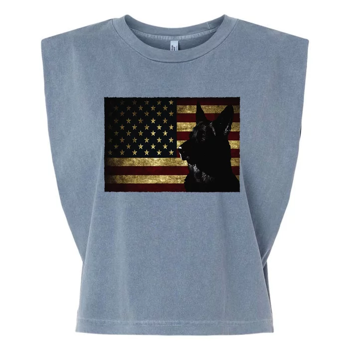 Black German Shepherd American Flag 4th July GSD Dog Garment-Dyed Women's Muscle Tee