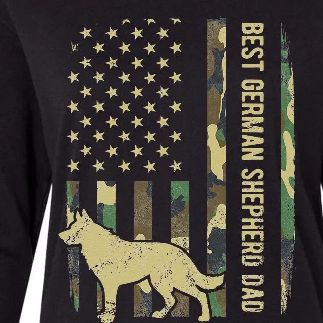 Best German Shepherd Dog Dad Camouflage American Flag Womens Cotton Relaxed Long Sleeve T-Shirt