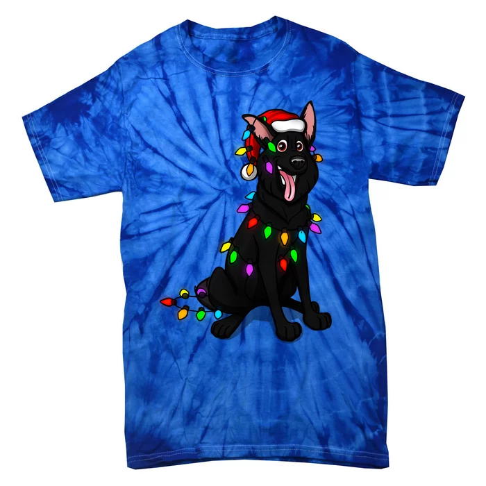 Black Ger Shepherd Christmas Lights Gift Tie-Dye T-Shirt