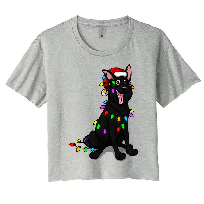 Black Ger Shepherd Christmas Lights Gift Women's Crop Top Tee