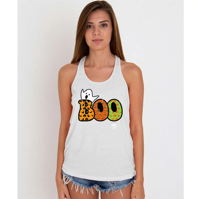 Boo Ghost Spider Retro Groovy Halloween Women's Knotted Racerback Tank