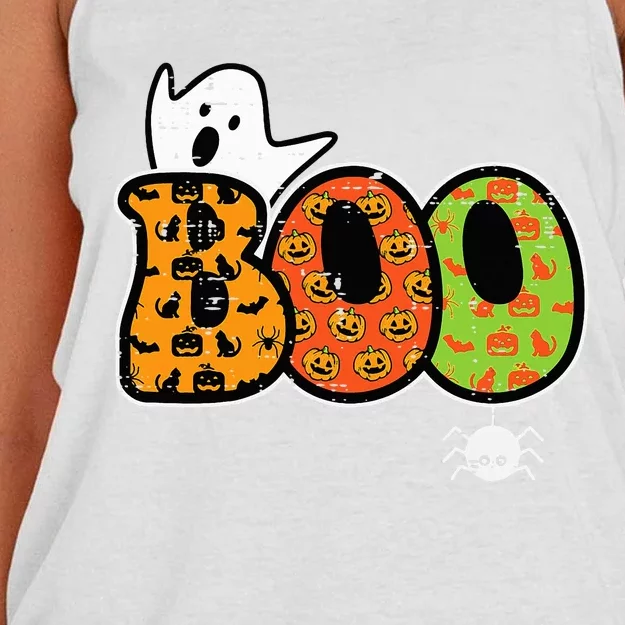 Boo Ghost Spider Retro Groovy Halloween Women's Knotted Racerback Tank