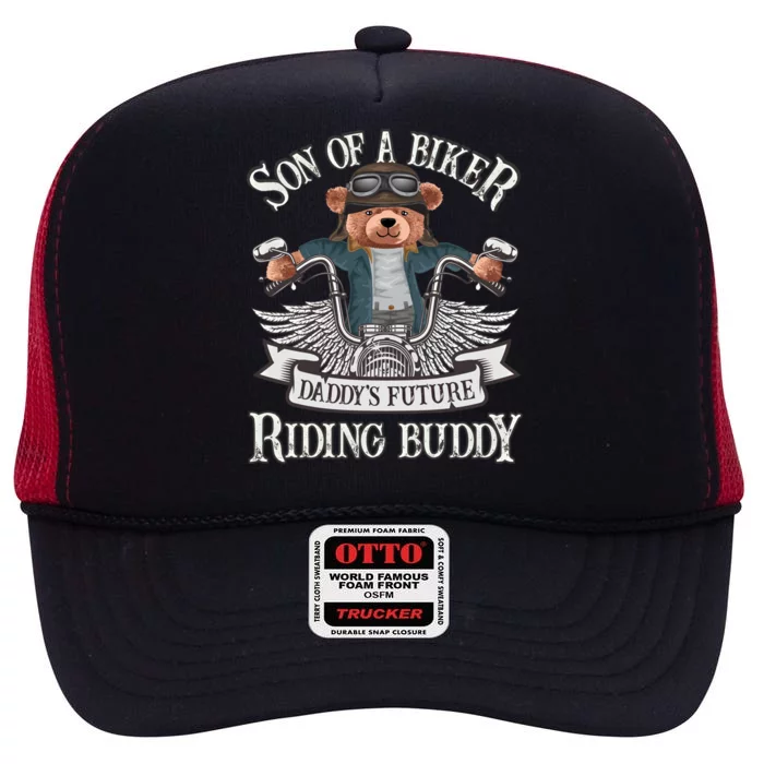 Biker Gift Son Of A Biker Gift Daddy's Riding Buddy Motorcycle Gift High Crown Mesh Trucker Hat