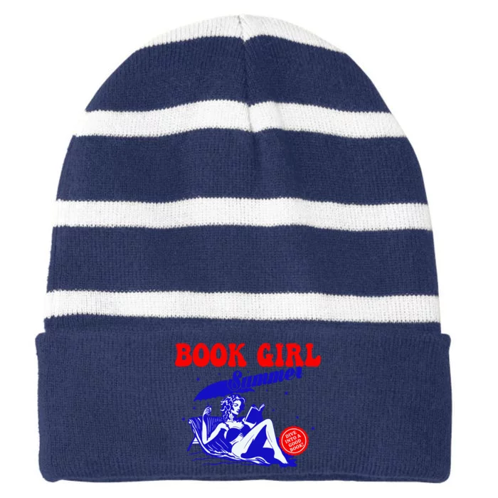 Book Girl Summer Bookish Vacation Funny Reader Striped Beanie with Solid Band