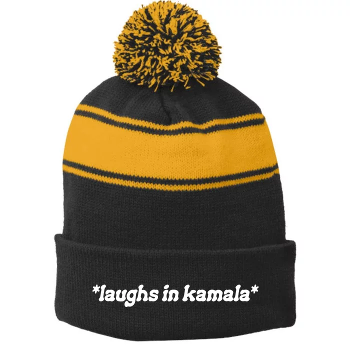 Brat Girl Summer Laughs In Kamala Stripe Pom Pom Beanie