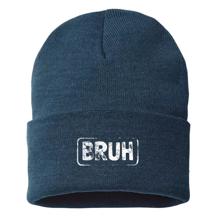 Bruh Gamer Slang Meme Design Short Sleeve Sustainable Knit Beanie