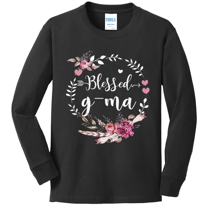 Blessed GMa Thanksgiving Floral Funny Gifts Kids Long Sleeve Shirt