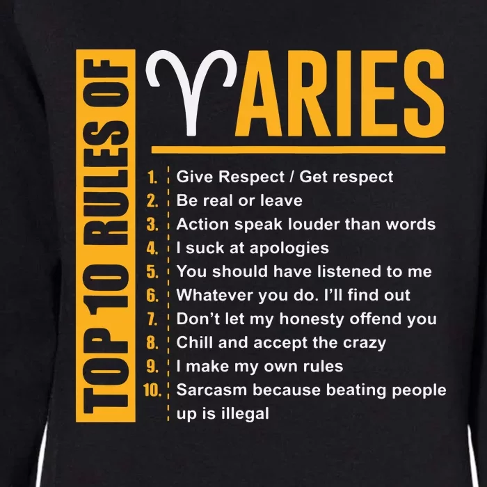 Birthday Gifts Top 10 Rules Of Aries Zodiac Womens California Wash Sweatshirt